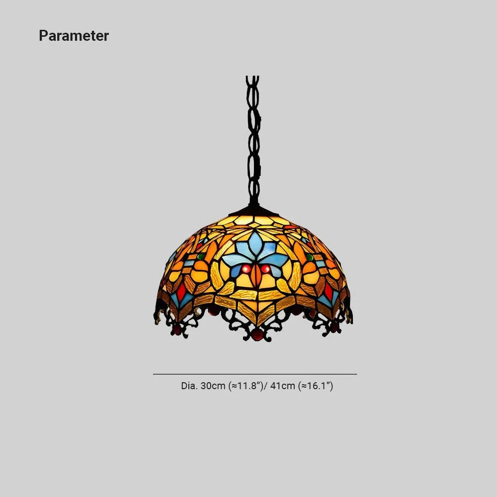 Arisha Tiffany Buntglas Kuppel Pendelleuchte, Gelb
