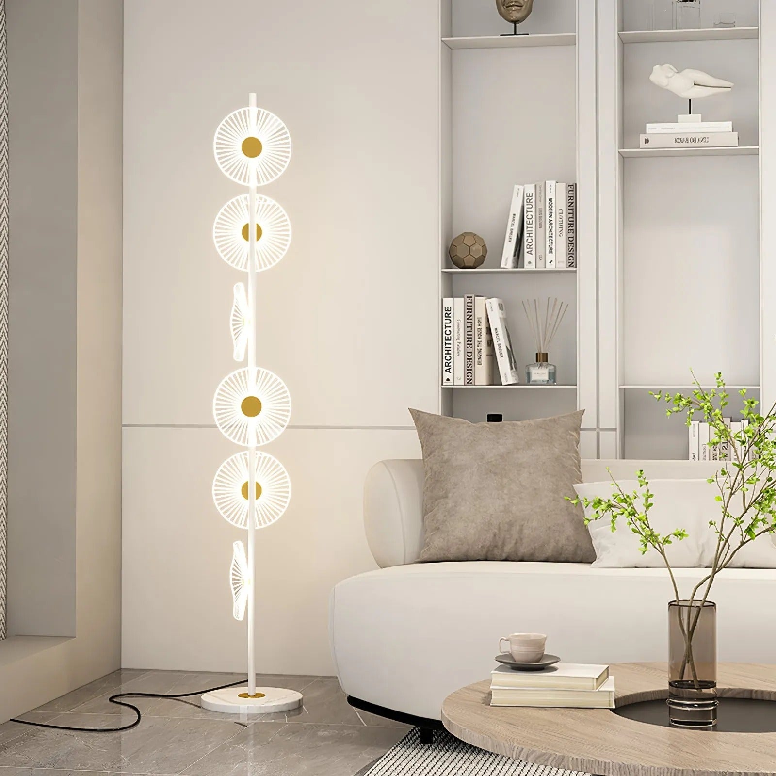Arisha Stehleuchte Kreis Modern, Acryl, Weiß/Gold, Schlafzimmer