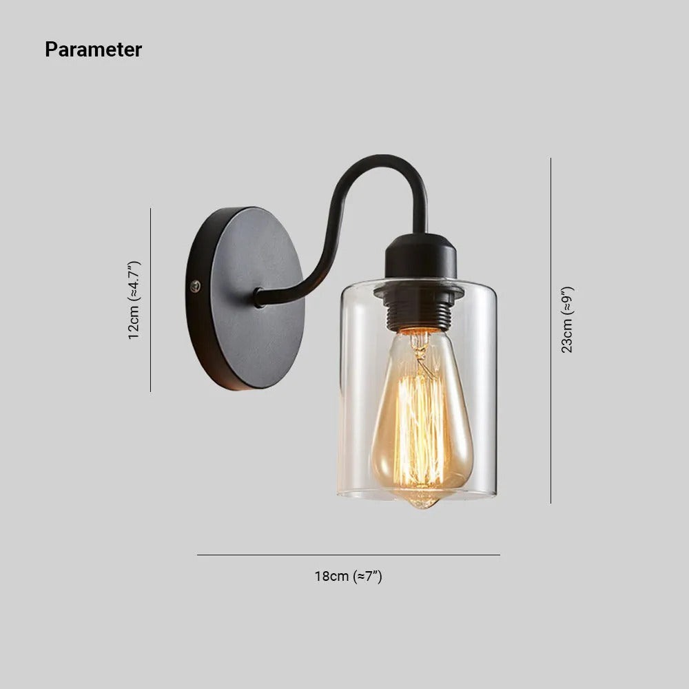 Silva Vintage Klassische Form LED Wandleuchte Innen Schwarz Schlafzimmer/Flur Metall&Glas