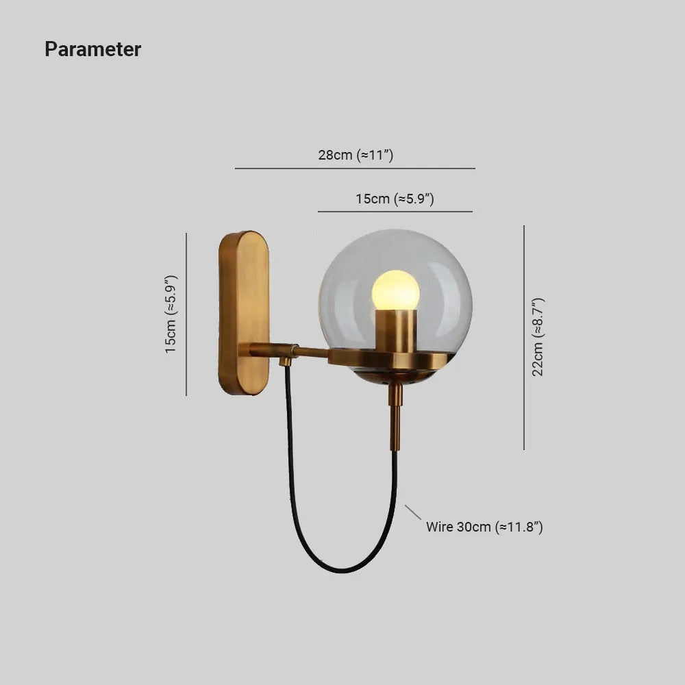 Silva Rustikale Retro Glasglobus Wandleuchte, Schwarz/Bronze