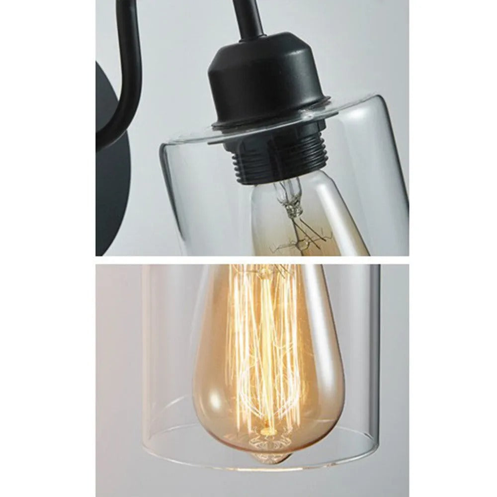 Silva Vintage Klassische Form LED Wandleuchte Innen Schwarz Schlafzimmer/Flur Metall&Glas