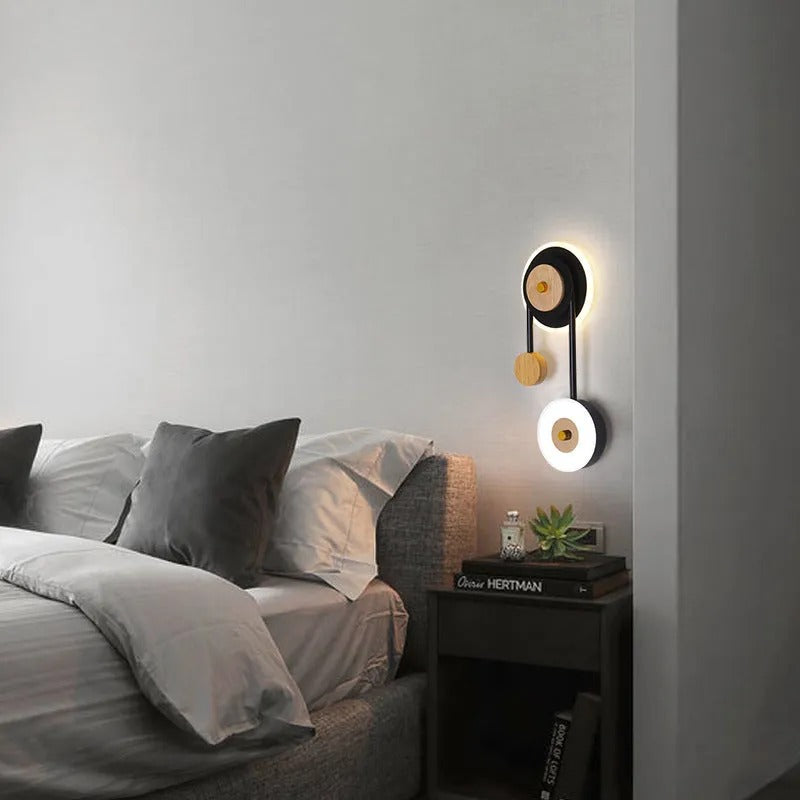 Arisha Modern Wandleuchter Rund Schlafzimmer, Holz Acryl