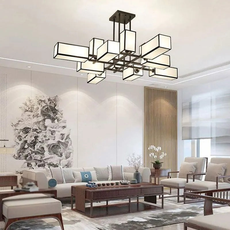 Arisha Design LED Kronleuchte Schwarz/Gold Wohnzimmer/Schlafzimmer Metall Textil