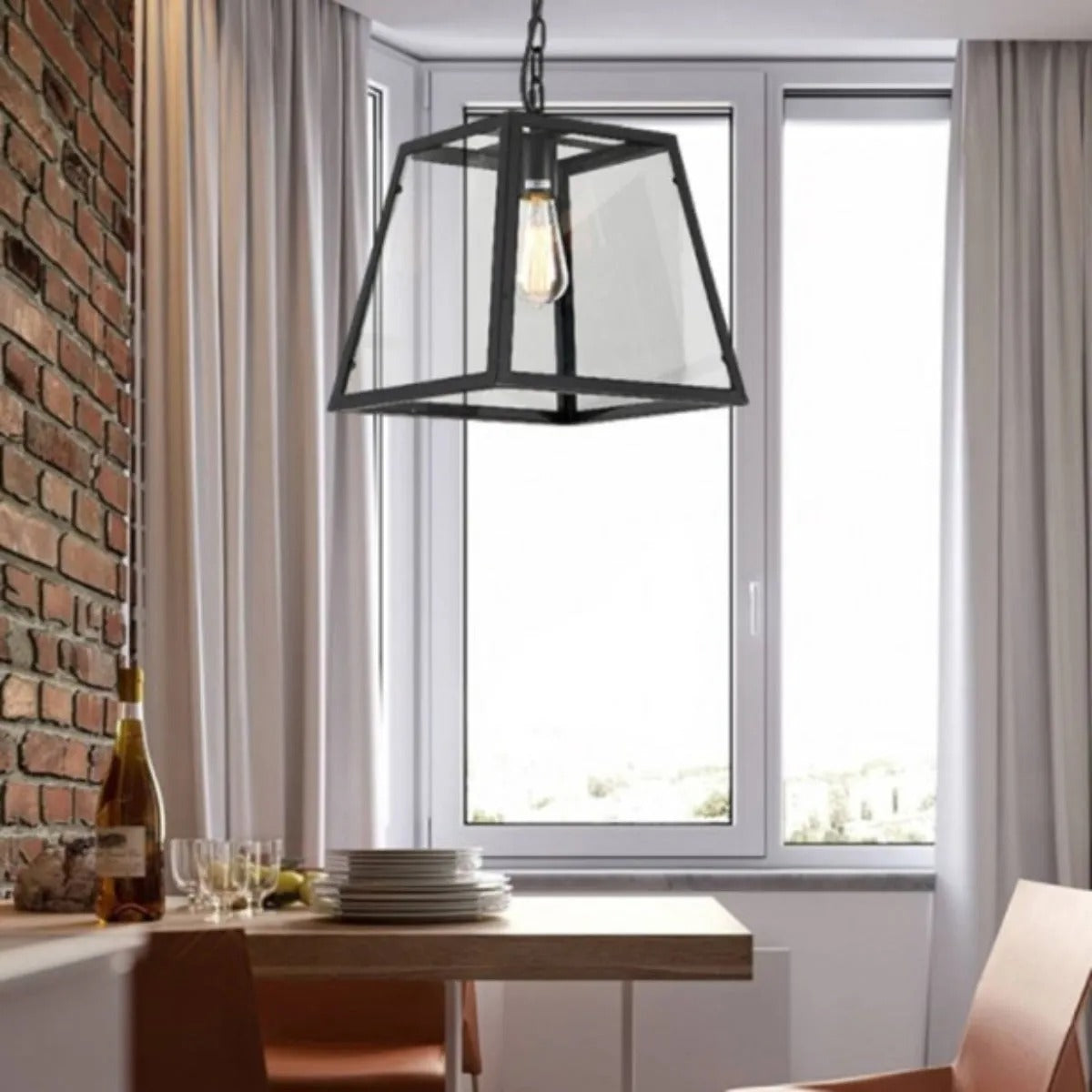 Epoch Industrial LED Modern Pendelleuchte Schwarz/Glas/Metall für Küche/Schlafzimmer/Wohnzimmer
