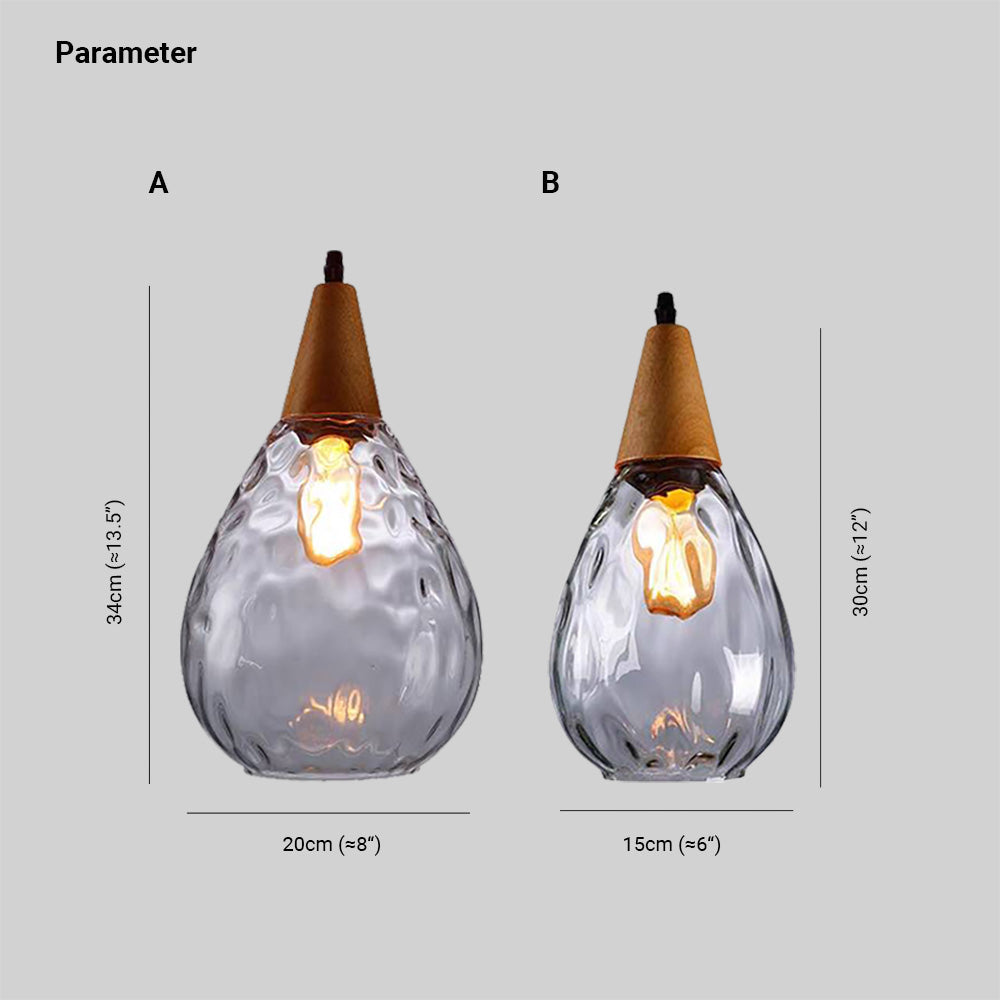Aria Rustikal  Pendelleuchte  Tränentropfen LED Klar/Grau  Glas&Holz